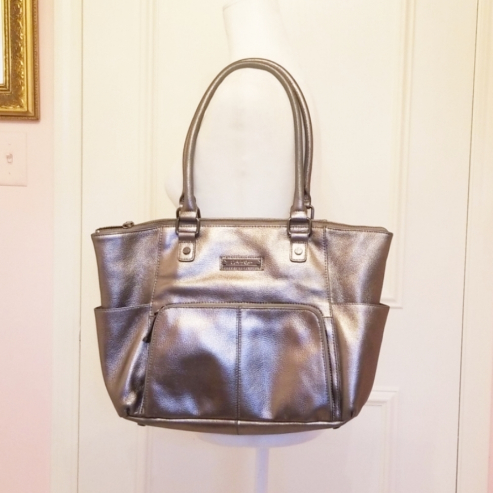CALVIN KLEIN metallic pewter handbag